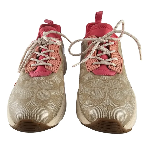 Coach Signature 270 Shoes Women's Size 10 Tech Runner Tan Pink Lace Up Sneakers - Picture 2 of 16